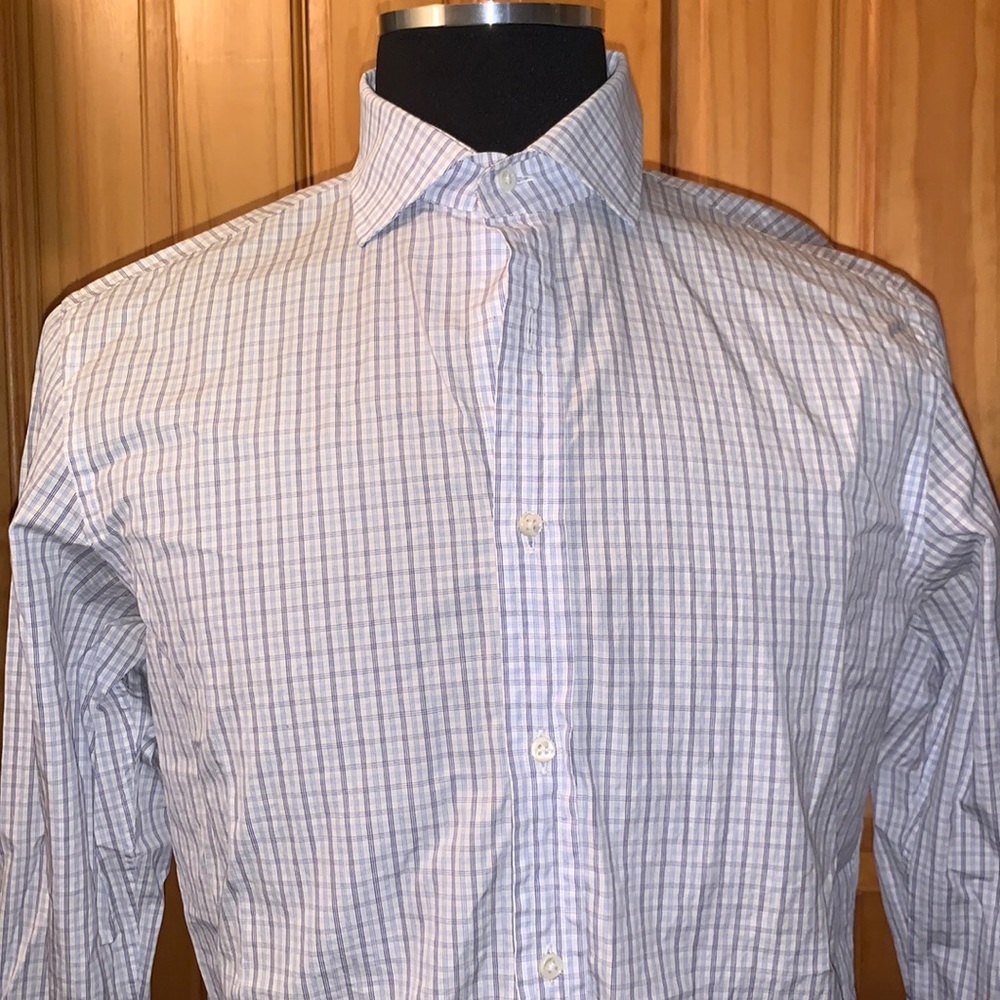 Ralph Lauren Purple Label Blue and White Checked Dress Shirt